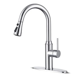 Kitchen faucets with Pull Down Sprayer, faucets for Kitchen Sinks Chrome Kitchen Faucet Stainless Steel Single Handle 1 or 3 Hole with Escutcheon