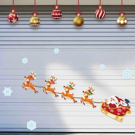 Merry Christmas Merry Xmas Ball Garage Decoration Magnet Stickers Santa Sleigh Garage Door Decals Snowflake Reindeer Magnet Refrigerator Stickers for Christmas Party Home Car Garage Door Decoration