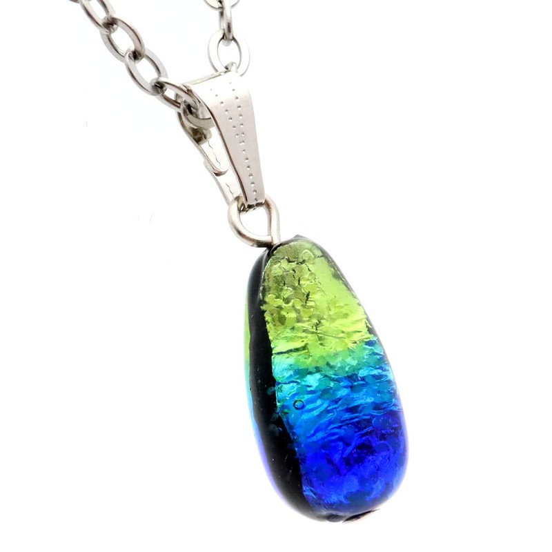 Gold Stone Sparkling Firefly Glass Necklace, Keramarin, Blue, Drop, Pendant,