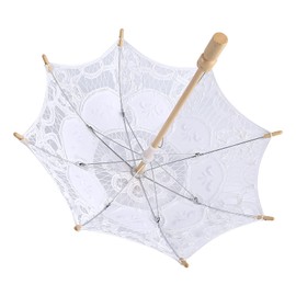 Marhynchus Lace Umbrella Parasol Sun with Wooden handle Lady Wedding Party Bridal Umbrella for Photo Taking Decoration (S-White)