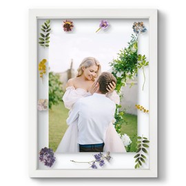 12x16 Floating Picture Frame - White Solid Wood Frame for Pressed Flower - Real Glass of Front - Use as 8.5x11 Picture Frame or 11x14 Picture Frame - for Wall Mount Display (White, 1 Pack)