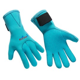 EXCEREY 3MM Surf Snorkeling Gloves Float Gloves Swimming Gloves Neoprene Skid-Proof Wetsuit Diving Gloves (Blue, Size L)