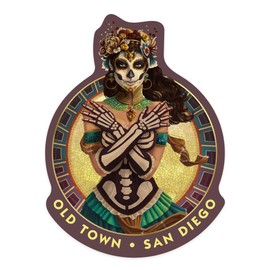 Die Cut Sticker San Diego, California, Old Town, Day of The Dead Crossbones, Contour Vinyl Sticker 1 to 3 inches (Waterproof Decal for Cars, Water Bottles, Laptops, Coolers), Small