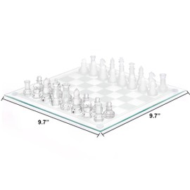 Srenta Fine Glass Chess Set Game, Modern Clear Chess Set, Deluxe Chess Set Glass Chess Board Set with Solid Clear & Frosted Chess Glass Pieces | 9.7’’ Crystal Chess Boards Sets, Felt Padding Included