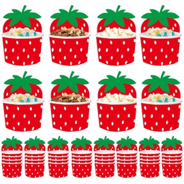 24 Pcs Strawberry Paper Cups 8oz Disposable Fruit Cups for Strawberry Themed Party Serving Snacks Treats Appetizers