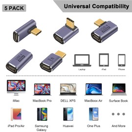 Poyiccot 5Pack USB C Adapter 40Gbps, USB C 90 Degree Adapter PD, Right Angle USB C Adapter 100W, USB 3.1 Type C Male to Female Adapter 8K USB C Extender Adapter for Laptop, Tablet and Phones