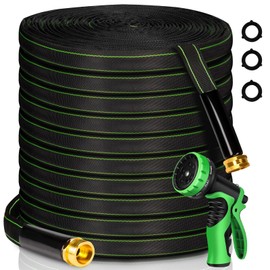 Ahititi Garden Hose 100 ft Water Hose Flexible Heavy Duty Outdoor Lightweight No Kink Long Non-Expandable High Pressure Flat Hoses Pipe 100’ Strong 3/4’’ Brass Fitting for Outside Yard Lawn Car Wash