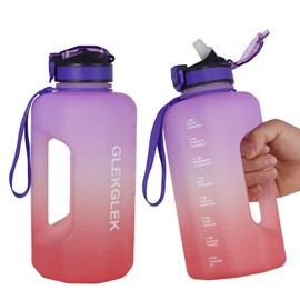 GLEKGLEK Motivational Water Bottle 2.2 Litre with Straw and Time Marker, BPA Free Large Gym Bottles for Exercise, Travel, Camping, Work (Purple Pink)