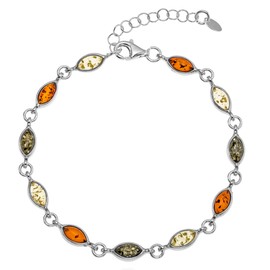Copal Women's Bracelet with Genuine Amber Multicoloured Natural and Sterling Silver, Sterling Silver, Amber