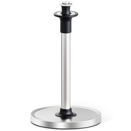 VEHHE Paper Towel Holder Countertop with Unique Damping Spring Structure for One-Handed Tearing, Stainless Steel Paper Towel Holder with Weighted Base and Suction Cups for Kitchen Bathroom, Silver