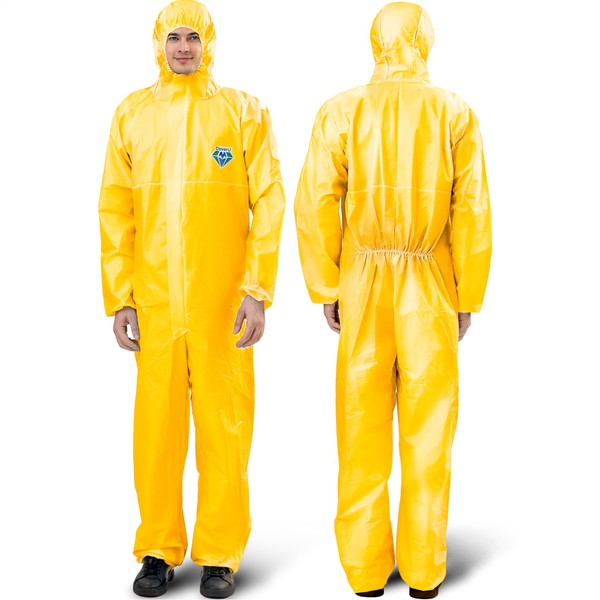 Medtecs Hazmat Suits Disposable - with Seal Tape (Type 4) - Disposable Coverall PPE Suit for Biohazard Chemical Protection | XL