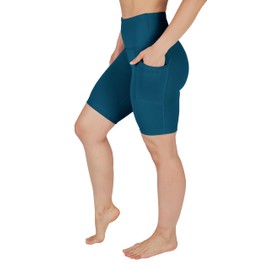 90 Degree By Reflex - Pantalones cortos de ciclismo de cintura alta para mujer con bolsillos laterales, pantalones cortos de entrenamiento de 5 pulgadas, 7 pulgadas, 9 pulgadas, Estanque reflectante