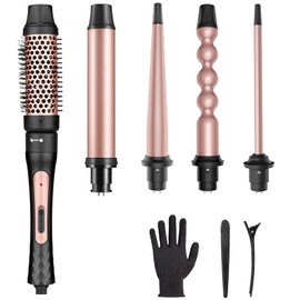 MOSNOW Juego Rizador de Pelo 5 en 1, Rizadora de doble voltaje, Calentamiento Rápido y Temperatura Ajustable, Ferro para el Cabello Intercambiables para Rizos Grandes, Medianos o Pequeños, para Todo Tipo de Pelo