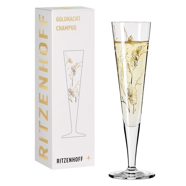 RITZENHOFF 1078277 Champagne Glass 200 ml - Goldnacht Series No. 7 - Elegant Designer Piece with Real Gold - Made in Germany