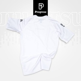 Progress Jiu Jitsu Academy Short SleeveRashguard | Flexible and Durable BJJ Rash Guard | Moisture-Wicking Compression Tops for Men and Women | 80% Polyester/20% Spandex White XS