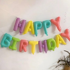 Macaron Rainbow Happy Birthday Balloons Banner,16 Inch Mylar Foil Letters Sign,Reusable Balloons for Women, Men, Boys & Girls Birthday Decorations Party Supplies