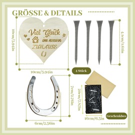 Horseshoe Housewarming Gift, High-Quality Gift for Housewarming, Traditional Lucky Symbol with Wooden Sign and 4 Nails, Ideal as Housewarming Gifts, Home or Topping Out Gift