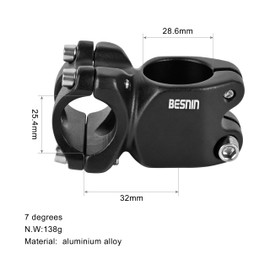 BESNIN Bike stem +/- 7 Degrees 25.4mm 32mm Bicycle stemshort MTB stem Mountain Bike stem Handlebar stem for Cycling Aluminium Alloy