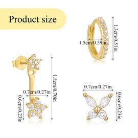 SSKHE Set of 3 Earrings, 925 Silver, Small Stud Earrings and Hoop Earrings for Women, Zirconia Earrings, Silver Set for Multiple Piercings, Ideal for Weddings, Birthdays and Gifts, Silver