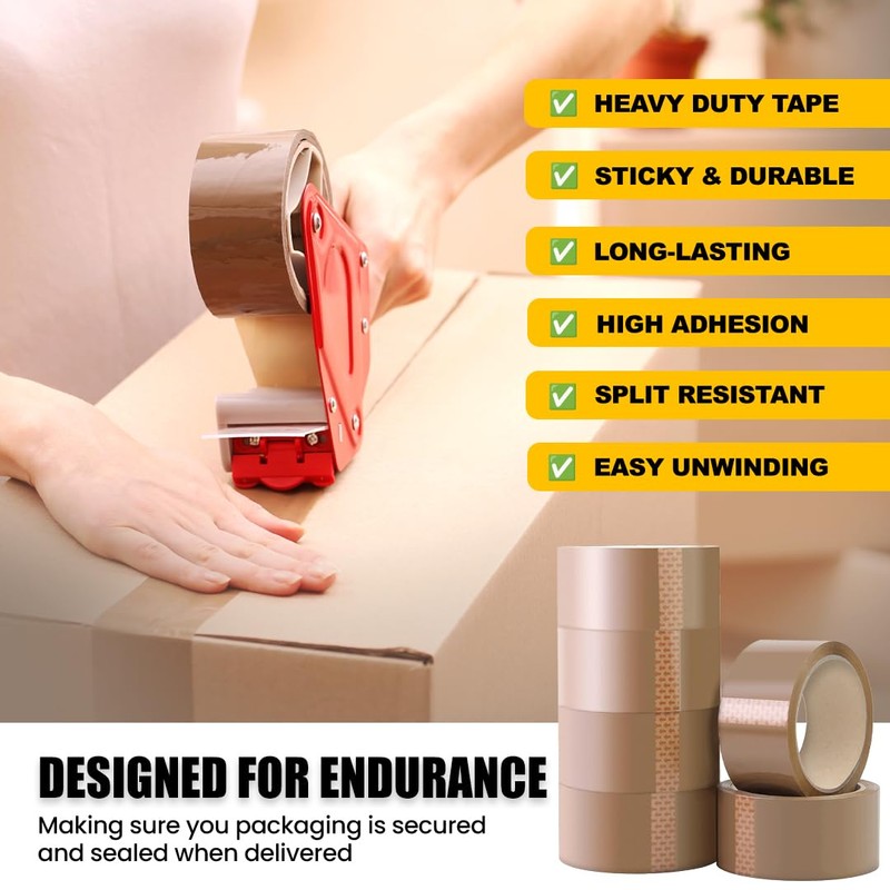 K-MART Packaging Tape, Industrial Duty Brown Parcel Tape 6 Rolls