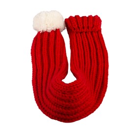 Yuyeran Dog Christmas Knitted Scarf Red Knit Scarves with Fuzzy Pompom Neck Warmer Bandana Xmas Holiday Winter Pet Puppy Cat Costume (M)
