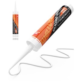 WELLUCK White Silicone Caulk, 100% Waterproof Silicone Sealant Adhesive Caulking,for RV, Kitchen,Bathroom, Window, Door, Glass,10.2FL.OZ/300ML (4-Pack)