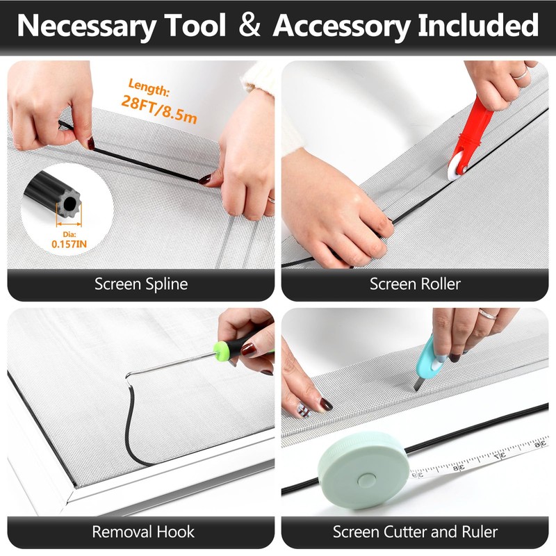 Secopad Window Screens Replacement Repair Kit, Grey Screen Door Mesh