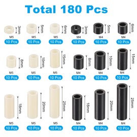 PATIKIL M4 Nylon Spacer Set, 180Pcs Non-Threaded ABS Round Spacer Standoff Assortment Electrical Outlet Spacers for PCB Motherboard, Circuit Board, Switch and Receptacle, Black/White