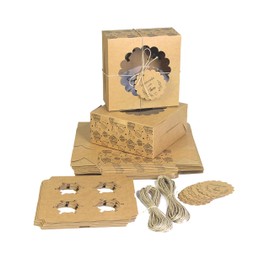 mudrit Cupcake Boxes with Insert (Pack of 20), Brown Cupcake Carrier, Food Grade Kraft Bakery Boxes with Windows and Inserts to Fit 4 Cupcakes Muffins or Pastries