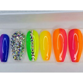 nailed by rachel Neon Rainbow bling nails crystal pride set Press On nails diamond long coffin