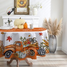CUSUGBASO Fall Round Tablecloth 70 inches, Water Resistant Thanksgiving Table Cloth - Orange Fall Decorations for Home - Orange Pumpkins Fall Decor for Home, Table, Dinning