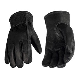 AMERICAN FUR Premium Buffalo Leather Gloves, Unlined Work Gloves (Black) (X-Large)