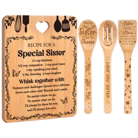 Sister Birthday Gifts - "Recipe for a Special Sister" Sister Gifts Cutting Board Set, Bamboo-Made Engraved Utensil Set Gifts for Sister, Birthday/Christmas for Sister Gifts from Sister