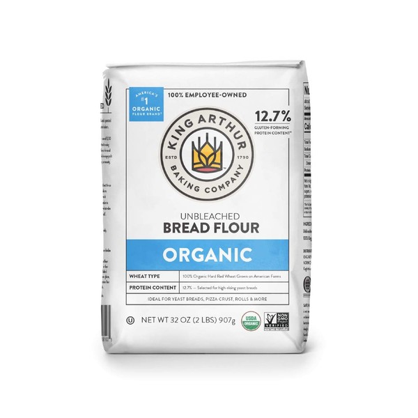 King Arthur, 100% Organic Unbleached Bread Flour, Non-GMO Project Verified, No Preservatives, 2 Pounds (Pack of 12)