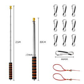 JASFLY Pack of 2 Telescopic Flagpole 2.5 m Portable Flagpole Handheld with 10 Pieces Flagpole Clip Hooks for Travel Guide Camping Outdoor Activities Teaching