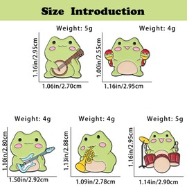 JHCHUYI Cute Frog Band Enamel Pins 5Pcs Music Animal Set (Guitar, Drums, Bass, Trumpet, Maracas) Lapel Pin, Funny Cartoon Band Badges for Jackets, Bags, Music Festival Accessories, Kawaii Gifts