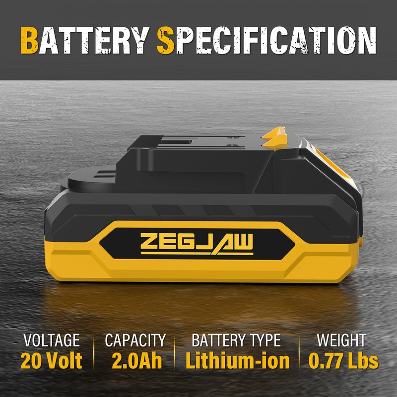 ZEGJAW 20V Rechargeable Battery Pack 2.0Ah Battery (A Battery)