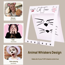 Cat Face Whiskers Stickers, Animal Face Jewels, Costume Accessories Face Gems Jewels,One Sheet Two Sets, Easy to Apply and Remove (Black)