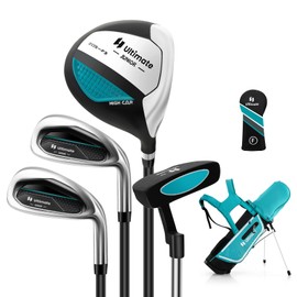 Tangkula Kids Golf Club Set Right Hand, Junior Complete Golf Club Set with 205CC #3 Fairway Wood & #7/#S Irons & Putter, Head Cover & Rain Hood, Golf Stand Bag, Golf Clubs Set for Children Age 5-7