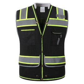 LOHASPRO Safety Vest Reflective High Visibility, Class 2 Surveyor Safety Vest for Men with Pockets,Mesh Construction Work Safety Vest(Black,4X-5X)
