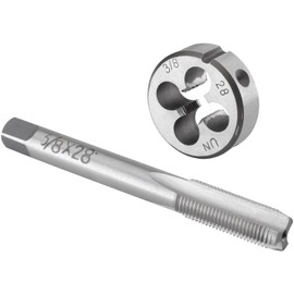 Burkit 3/8"-28 UN Tap and Die Set, 3/8 x 28 UN Machine Thread Tap and Round Die Right Hand