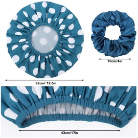 WSICSE 2 Packs Large Shower Caps for Women, Reusable Waterproof Shower Cap Bath Caps with Hair Scrunchies for Long Thick Hair (Blue/Green)