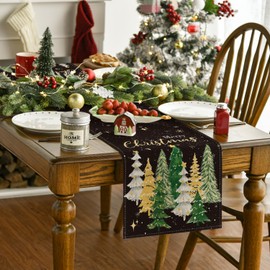 Artoid Mode Black Trees Snowflakes Merry Christmas Table Runner Winter Kitchen Table Decoration Indoor Holiday Party Decor 40 x 180 cm