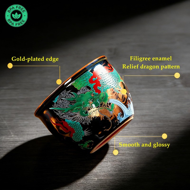 CmengAo Chinese Dragon Pattern Tea Cups Set of 2, Royal