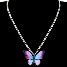 DUOWEI Acrylic Vibrant Morpho Butterfly Earring Butterfly Necklace Earring Set Charm Drop Dangle Pendant Jewelry Gifts for Women Teens (Purple)