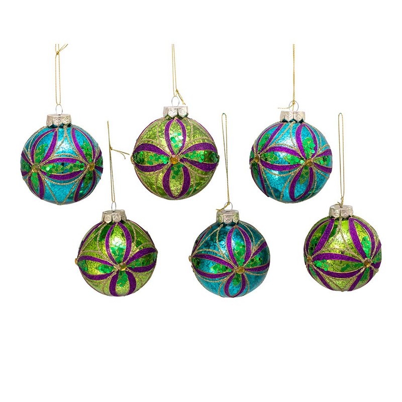 Kurt Adler 80MM Green, Blue, Gold and Purple Glass Ball