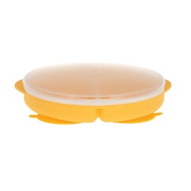 Nuby Silicone Round Suction Plate with Lid – Spill-Free, Dishwasher-Safe, Built-In Suction Grip for Easy Self-Feeding, Ideal for Baby & Toddler Meals at Home or On the Go – 6+M – Blue/Yellow
