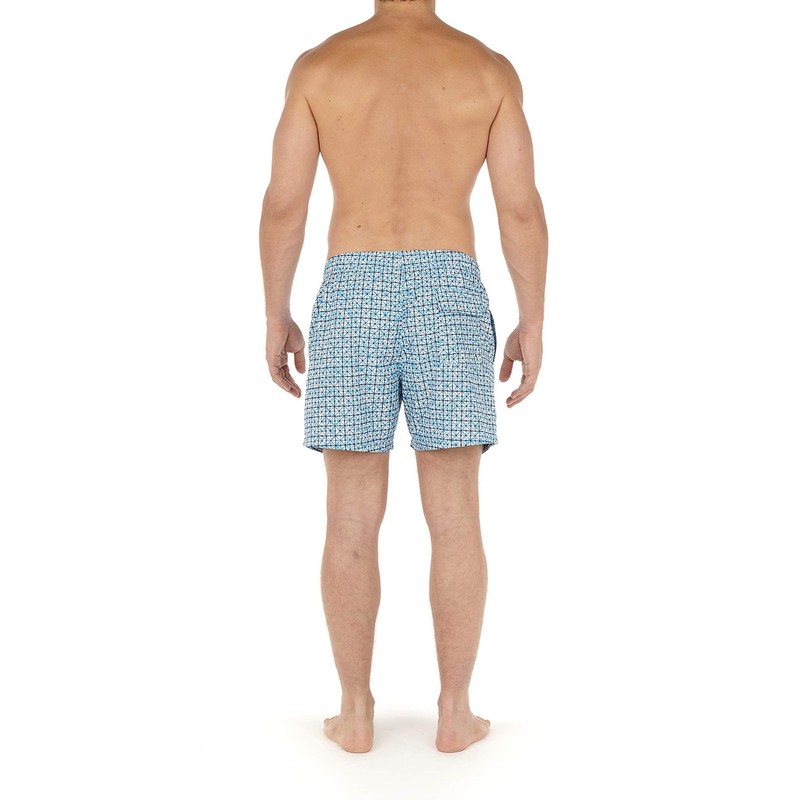 HOM Ausmane Men's Beach Boxer Swimming Trunks, Turquoise print