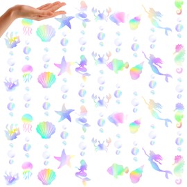 Mermaid Party Garland Decoration 8 String Mermaid Circle Dot Garlands with Under The Sea Elements for Mermaid Theme Birthday Party Baby Shower Supplies