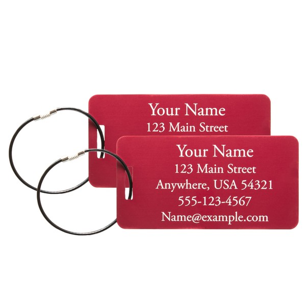 Two Custom Engraved Aluminum Luggage Tags (Red)